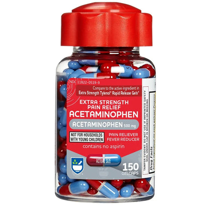 Rite Aid Extra Strength 500mg Acetaminophen Rapid Release Gelcaps - 150 Count | Joint, Muscle, Arthritis, Back Pain Relief - dailyvitalstore