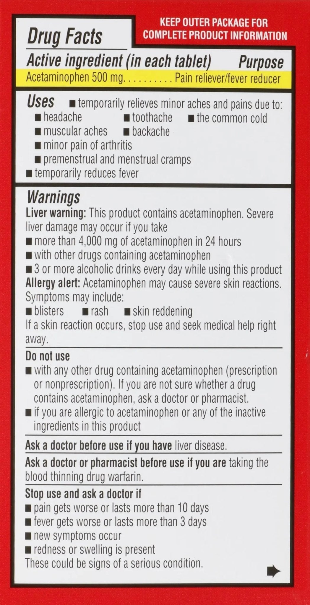 Rite Aid Extra Strength Acetaminophen Easy Tabs Tablets, 500 mg - 100 Count | Pain Reliever & Fever Reducer | Migraine Relief Products | Joint Pain Relief | Muscle Pain Relief | Menstrual Pain Relief - dailyvitalstore