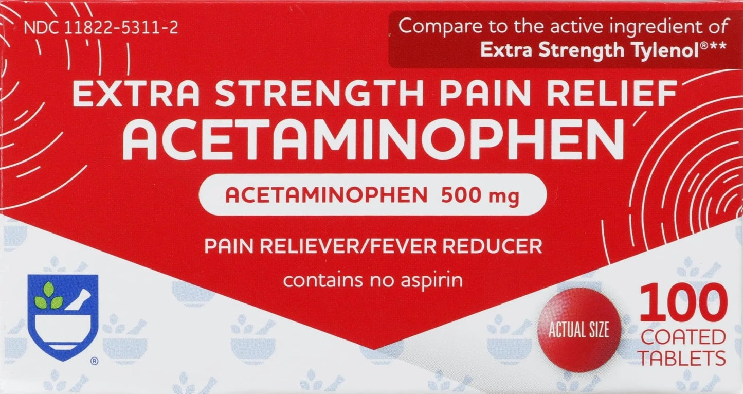 Rite Aid Extra Strength Acetaminophen Easy Tabs Tablets, 500 mg - 100 Count | Pain Reliever & Fever Reducer | Migraine Relief Products | Joint Pain Relief | Muscle Pain Relief | Menstrual Pain Relief - dailyvitalstore