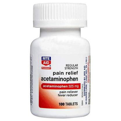 Rite Aid Regular Strength Pain Relief Acetaminophen, 325mg - 100 Tablets | Pain Reliever and Fever Reducer | Joint Pain Relief | Muscle Pain Relief | Arthritis Pain Relief | Back Pain Relief Products - dailyvitalstore