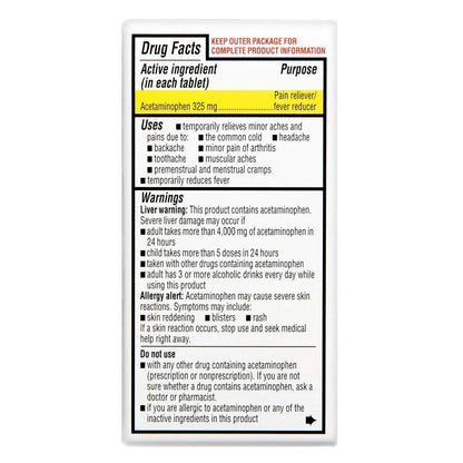 Rite Aid Regular Strength Pain Relief Acetaminophen, 325mg - 100 Tablets | Pain Reliever and Fever Reducer | Joint Pain Relief | Muscle Pain Relief | Arthritis Pain Relief | Back Pain Relief Products - dailyvitalstore
