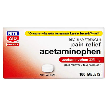 Rite Aid Regular Strength Pain Relief Acetaminophen, 325mg - 100 Tablets | Pain Reliever and Fever Reducer | Joint Pain Relief | Muscle Pain Relief | Arthritis Pain Relief | Back Pain Relief Products - dailyvitalstore