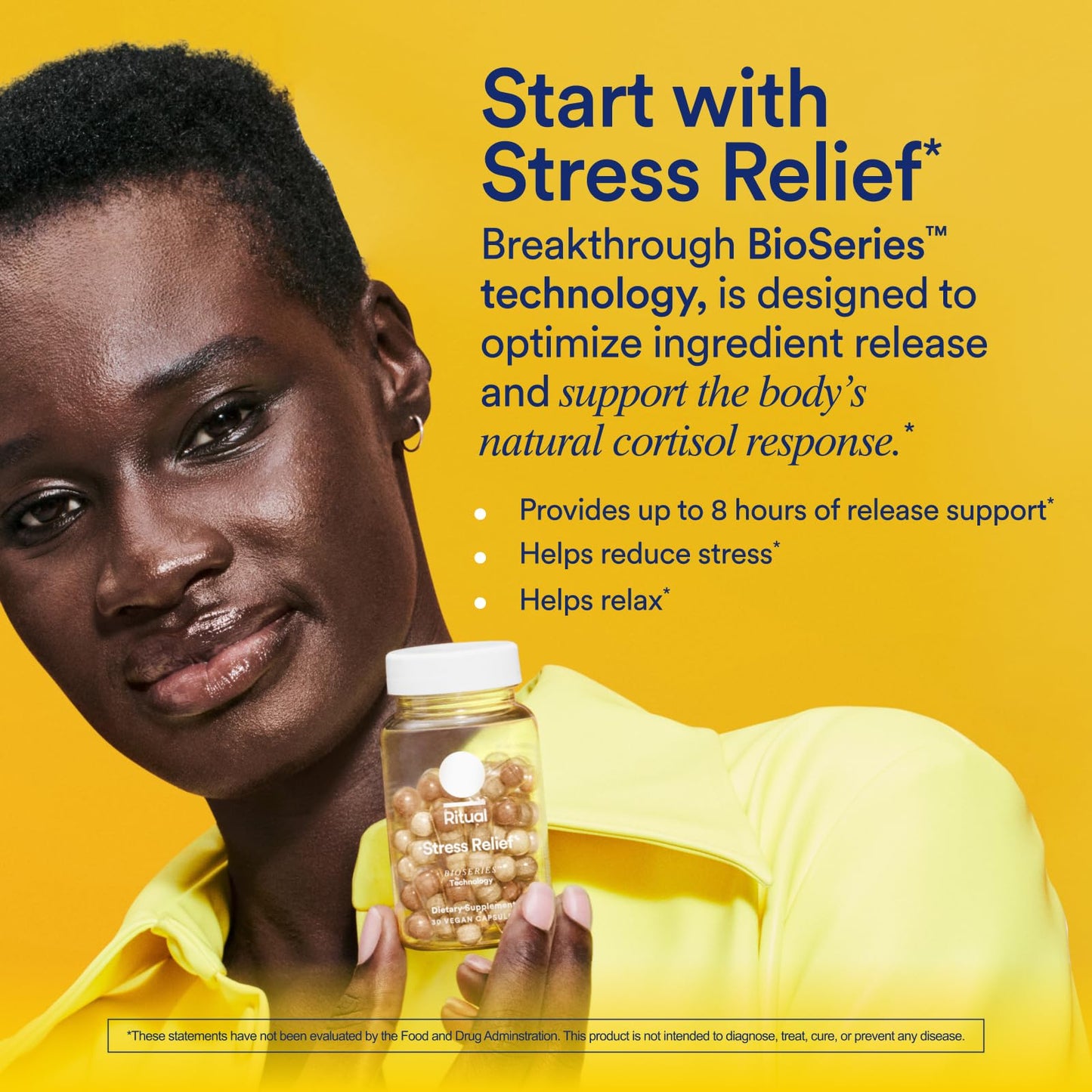 Ritual Stress Relief Supplement - Ashwagandha, L-Theanine, & Saffron - Helps Reduce Stress, Manage Cortisol, Promotes Calm, Relaxation* - All Day Support* - Vegan - Citrus - 30 Capsules - 30 Servings - dailyvitalstore