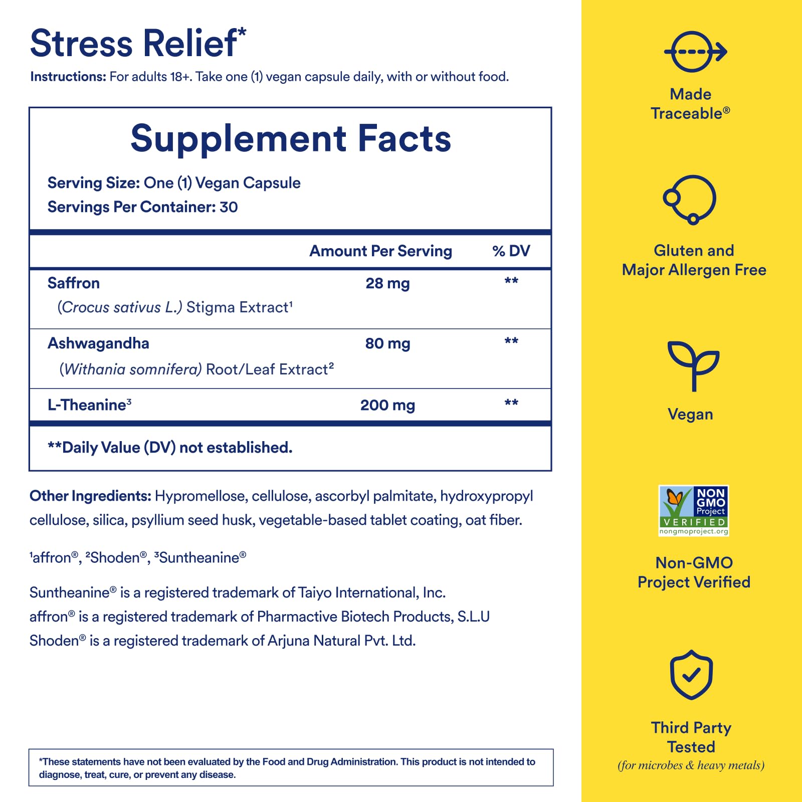 Ritual Stress Relief Supplement - Ashwagandha, L-Theanine, & Saffron - Helps Reduce Stress, Manage Cortisol, Promotes Calm, Relaxation* - All Day Support* - Vegan - Citrus - 30 Capsules - 30 Servings - dailyvitalstore