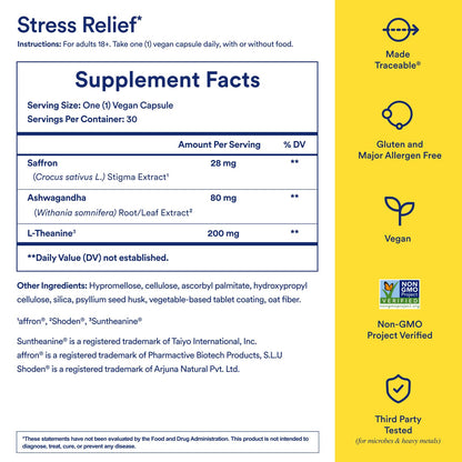 Ritual Stress Relief Supplement - Ashwagandha, L-Theanine, & Saffron - Helps Reduce Stress, Manage Cortisol, Promotes Calm, Relaxation* - All Day Support* - Vegan - Citrus - 30 Capsules - 30 Servings - dailyvitalstore