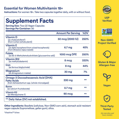 Ritual Women’s 18+ Daily Multivitamin - Key Essential Vitamins and Minerals to Support Energy, Heart, Bone, Brain Health* - Clinical Backed - Vegan - USP Verified - Mint - 60 Capsules - 30 Servings - dailyvitalstore