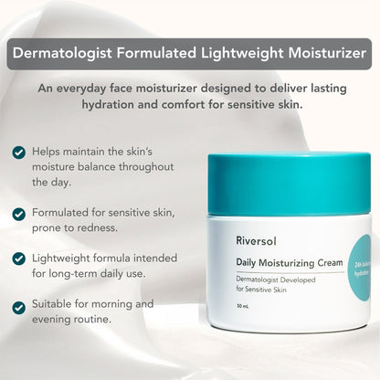 Riversol Rosacea Cream & Face Moisturizer for Dry & Sensitive Skin | Redness Relief | Anti-Aging Hydration for Mature Skin | Fragrance Free - dailyvitalstore