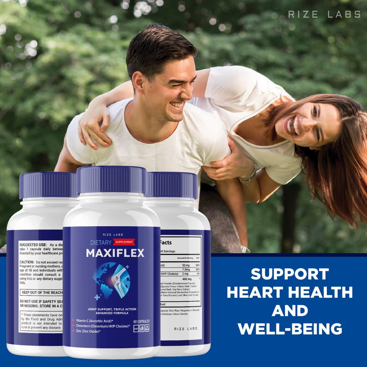 rize labs - Maxi Flex All Natural Suppplement, Capsules for Joint Support, Pills for Mobility and Flexibility, Advanced Formula Supplement, Triple Action (300 Capsules) - dailyvitalstore