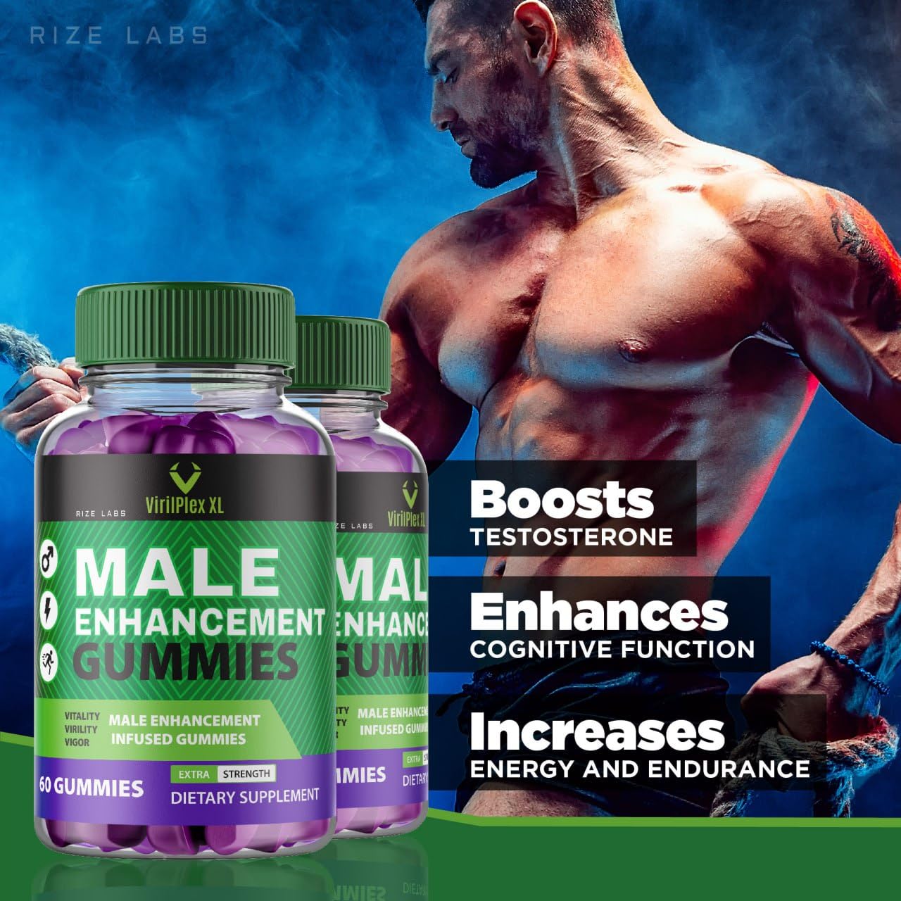 rize labs VirilPlex XL Male Performance Gummies, Premium Formula for Health and Well-Being for Men, Gummys to Deliver Maximum Performance Benefits - Pack of 3(180 Gummies) - dailyvitalstore