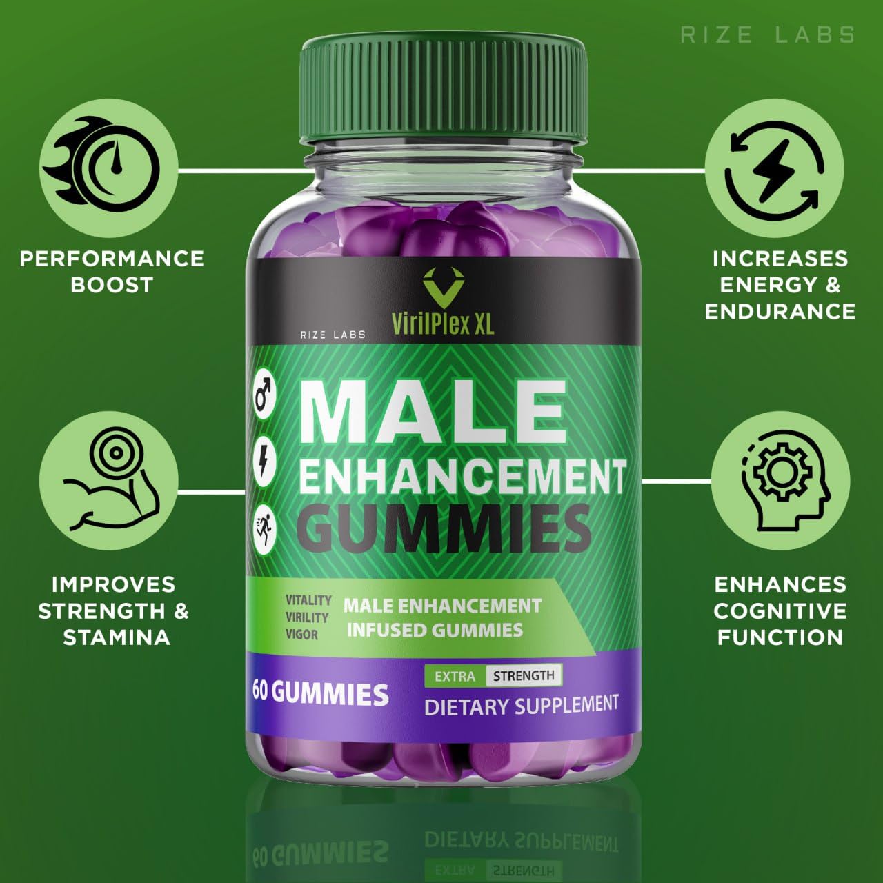 rize labs VirilPlex XL Male Performance Gummies, Premium Formula for Health and Well-Being for Men, Gummys to Deliver Maximum Performance Benefits - Pack of 3(180 Gummies) - dailyvitalstore