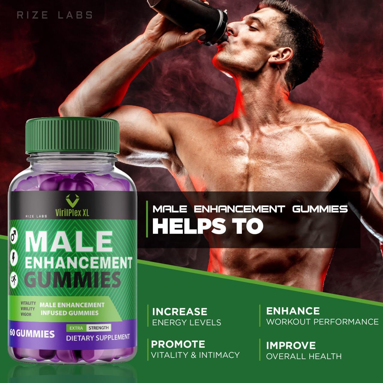 rize labs VirilPlex XL Male Performance Gummies, Premium Formula for Health and Well-Being for Men, Gummys to Deliver Maximum Performance Benefits - Pack of 3(180 Gummies) - dailyvitalstore