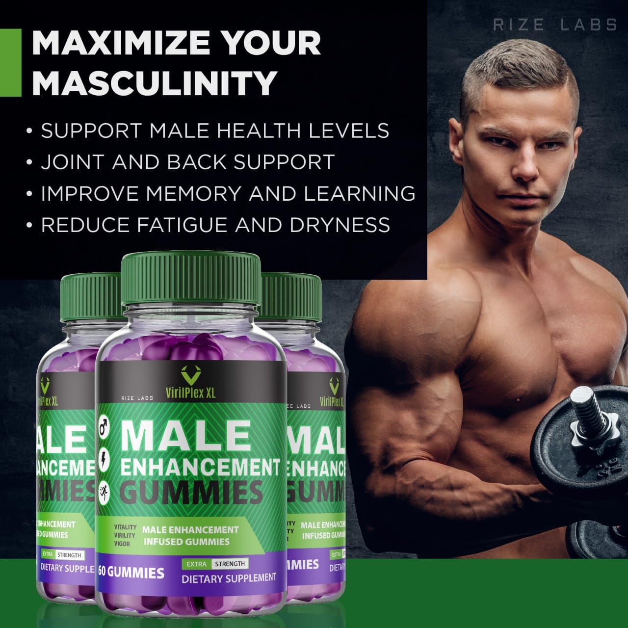 rize labs VirilPlex XL Male Performance Gummies, Premium Formula for Health and Well-Being for Men, Gummys to Deliver Maximum Performance Benefits - Pack of 3(180 Gummies) - dailyvitalstore