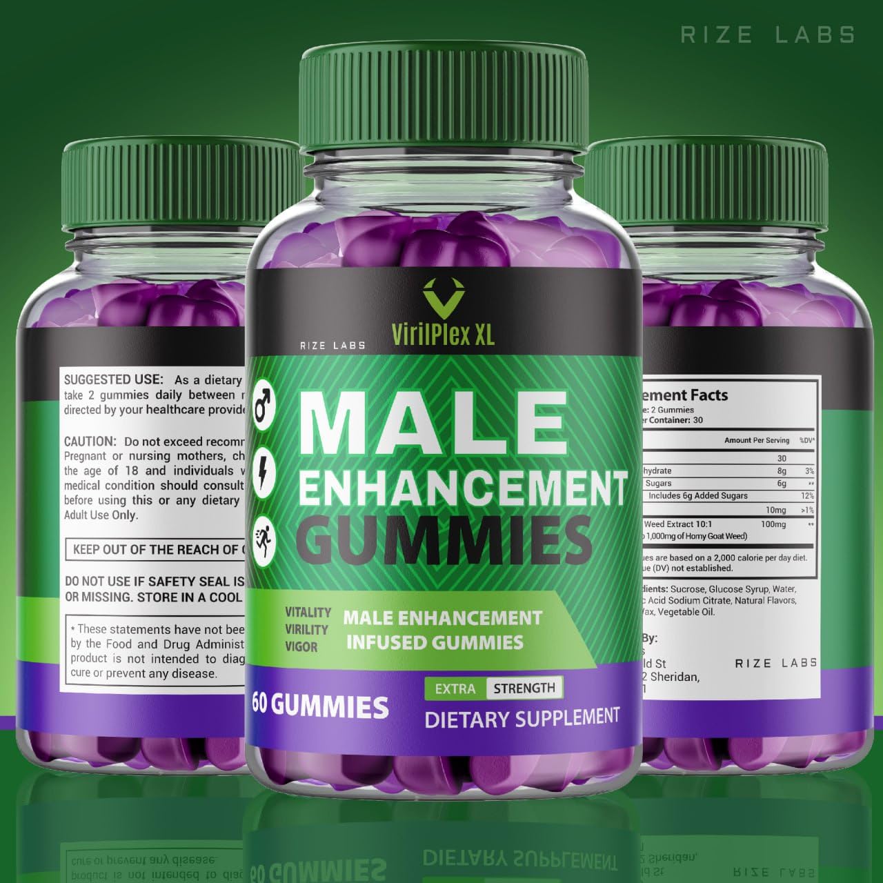rize labs VirilPlex XL Male Performance Gummies, Premium Formula for Health and Well-Being for Men, Gummys to Deliver Maximum Performance Benefits - Pack of 3(180 Gummies) - dailyvitalstore