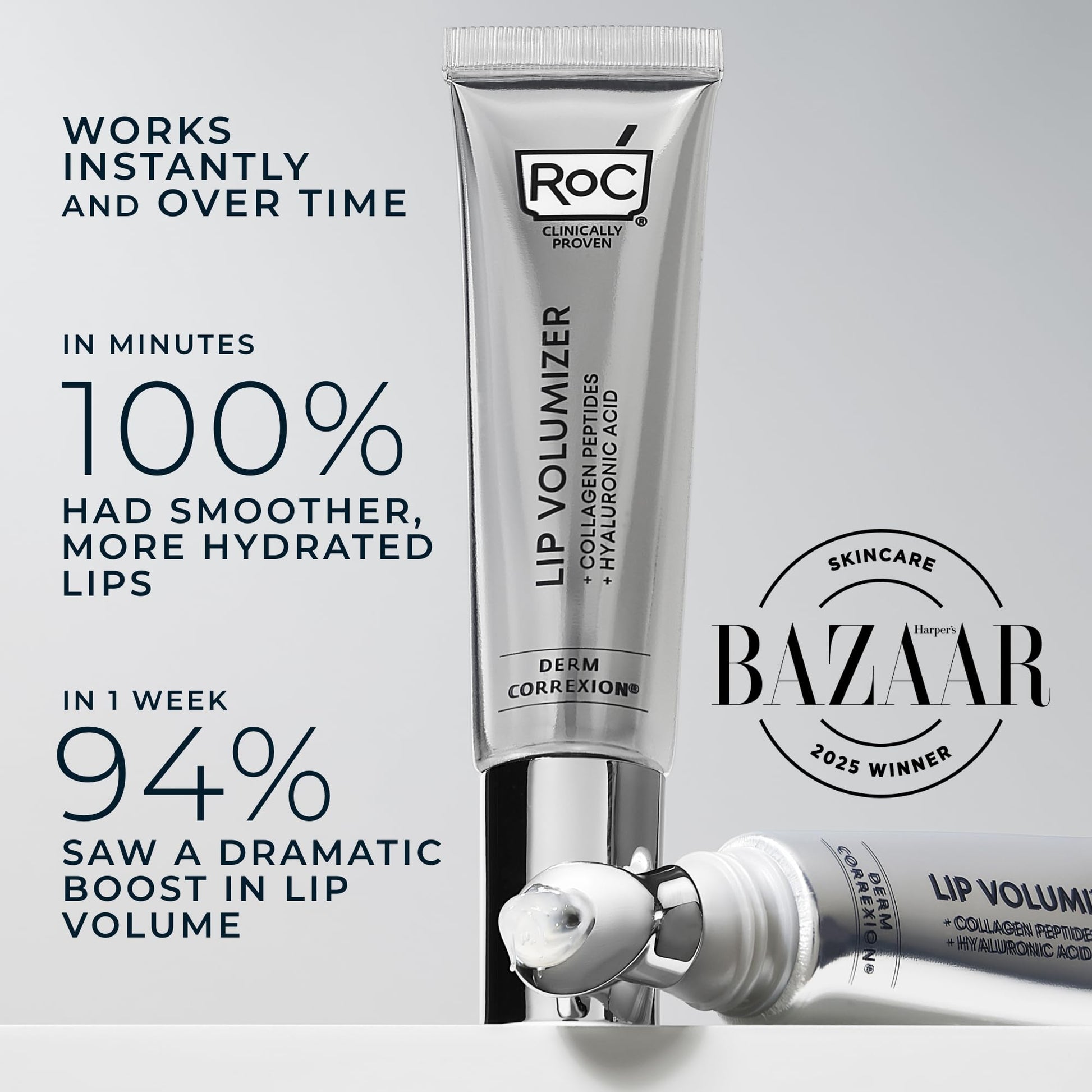 RoC Derm Correxion Lip Volumizer - Lip Plumper Peptide Treatment with Hyaluronic Acid & Vitamin E + Line Smoothing Eye Cream Packette - dailyvitalstore