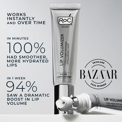 RoC Derm Correxion Lip Volumizer - Lip Plumper Peptide Treatment with Hyaluronic Acid & Vitamin E + Line Smoothing Eye Cream Packette - dailyvitalstore