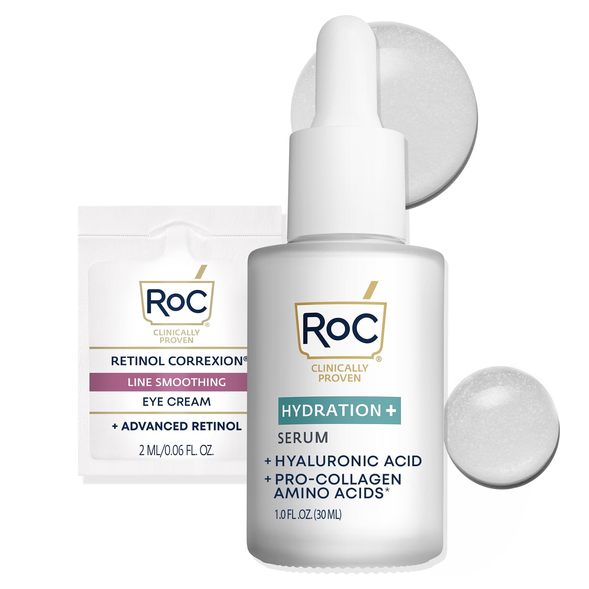 RoC Hydration+ Hyaluronic Acid Serum for Face, Hydrating, Plumping, Fragrance Free, Lightweight Formula with Collagen Proteins (1 Ounce) - dailyvitalstore