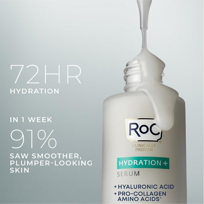 RoC Hydration+ Hyaluronic Acid Serum for Face, Hydrating, Plumping, Fragrance Free, Lightweight Formula with Collagen Proteins (1 Ounce) - dailyvitalstore