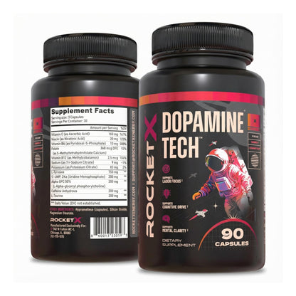 RocketX Dopamine Tech Brain Food Supplement, with L-Tyrosine and B Vitamins for Focus, Mental Clarity and Cognitive Drive, Vegan Capsules, 90 Capsules - dailyvitalstore