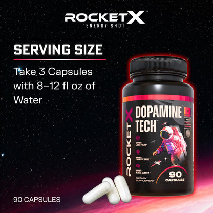RocketX Dopamine Tech Brain Food Supplement, with L-Tyrosine and B Vitamins for Focus, Mental Clarity and Cognitive Drive, Vegan Capsules, 90 Capsules - dailyvitalstore
