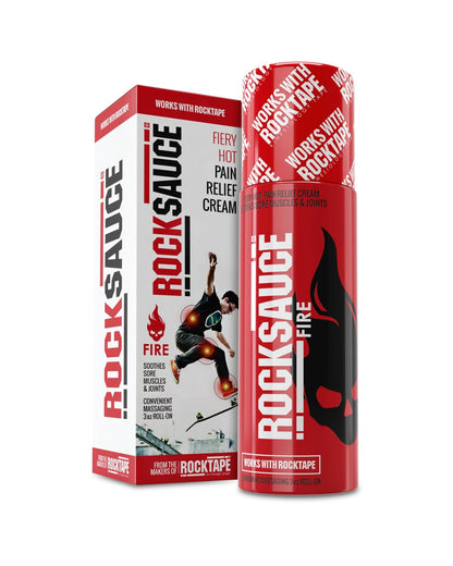 RockSauce Fire, 3 oz Roll-On - Easy to use Pain Relief Cream - Capsaicin & Menthol Formula Relieves Muscle & Joint Pain - Works w/ RockTape - No-Mess Applicator - Dye-Free, Won't Stain Clothes - dailyvitalstore