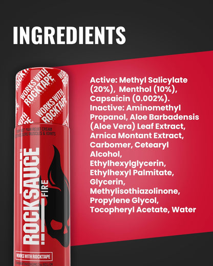 RockSauce Fire, 3 oz Roll-On - Easy to use Pain Relief Cream - Capsaicin & Menthol Formula Relieves Muscle & Joint Pain - Works w/ RockTape - No-Mess Applicator - Dye-Free, Won't Stain Clothes - dailyvitalstore