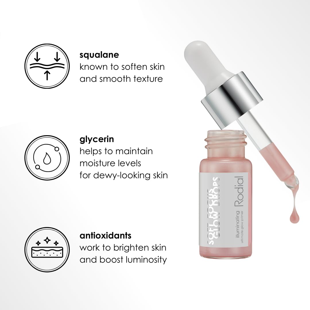 Rodial Soft Focus Glow Booster Drops 0.3 Deluxe fl oz, Illuminating Skin Serum with Glycerin and Antioxidants, Perfectioning and Smoothing Dewy Makeup Base, Weightless Formula - dailyvitalstore