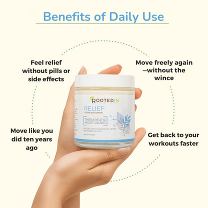 Rooted In Relief Magnesium Cream – 500mg Magnesium Chloride per Teaspoon – Enriched with Arnica, Comfrey & Botanical Blend – Targeted Muscle Support & Topical Relaxation – 4 oz Glass Jar - dailyvitalstore
