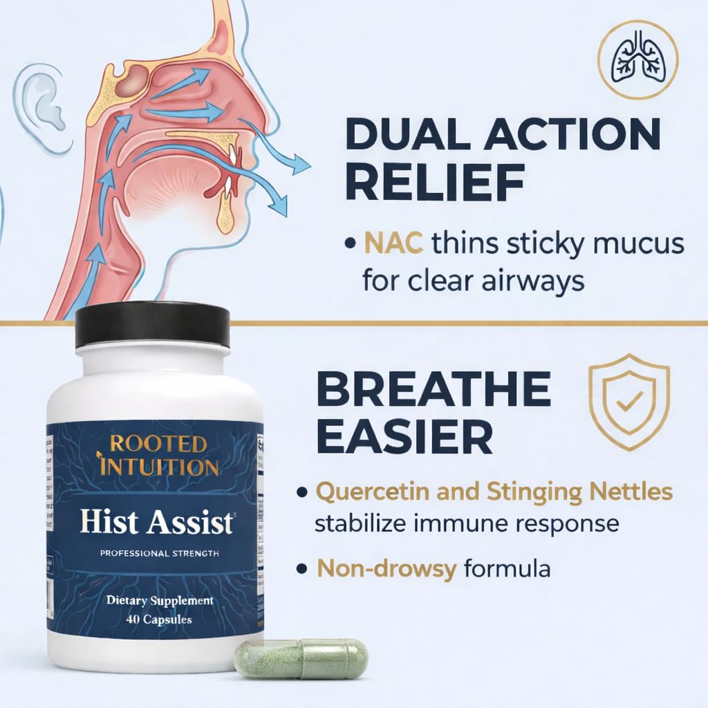 Rooted Intuition Hist Assist | Seasonal Sinus & Immune Balance Formula | Quercetin Bromelain NAC Nettle | Non-GMO Gluten Free | 40 Capsules - dailyvitalstore