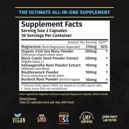 Rooted Origins Sea Moss Capsules – Irish Sea Moss Advanced, Magnesium, Ashwaghanda, Black Seed Oil, Burdock Root & Bladderwrack – Immune Support, Gut Health, Energy, & More – 60 Capsules - dailyvitalstore