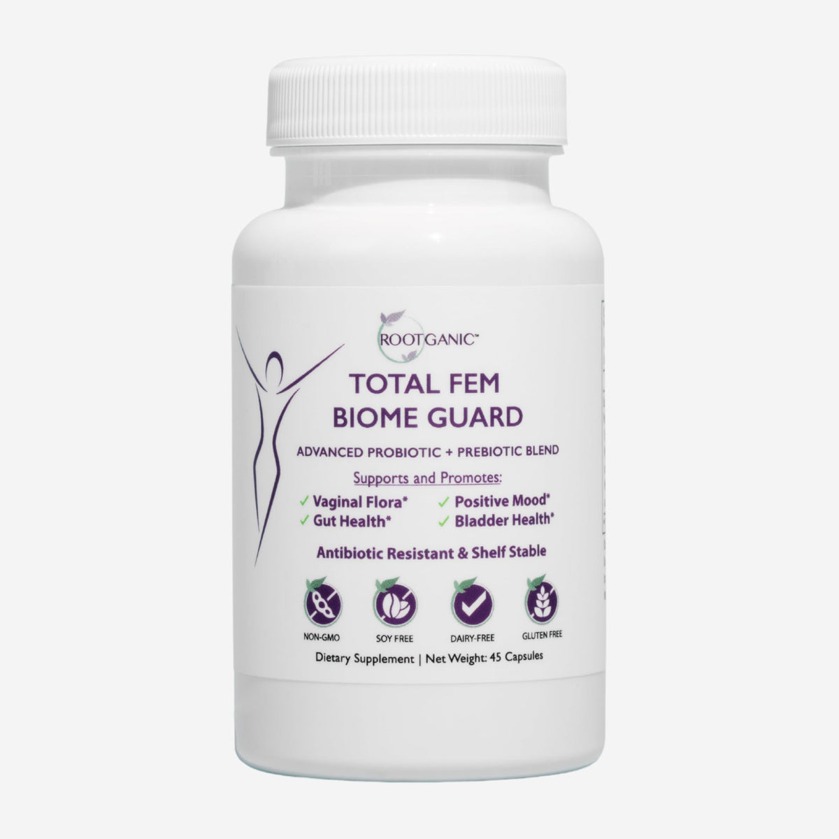 Rootganic Total Fem Biome Guard Pre+Probiotics for Women - Spore-Based Women's Probiotic with Prebiotics for Superior Vaginal Health Supplement and Gut Support - 45 Servings - dailyvitalstore