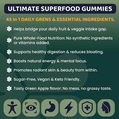 ROOTI Greens + Superfoods Gummies for Adults – 7-in-1 Whole Food Supplement, Spirulina, Lion’s Mane, Probiotics, Fiber & Digestive Enzymes Vegan, Sugar-Free, - dailyvitalstore
