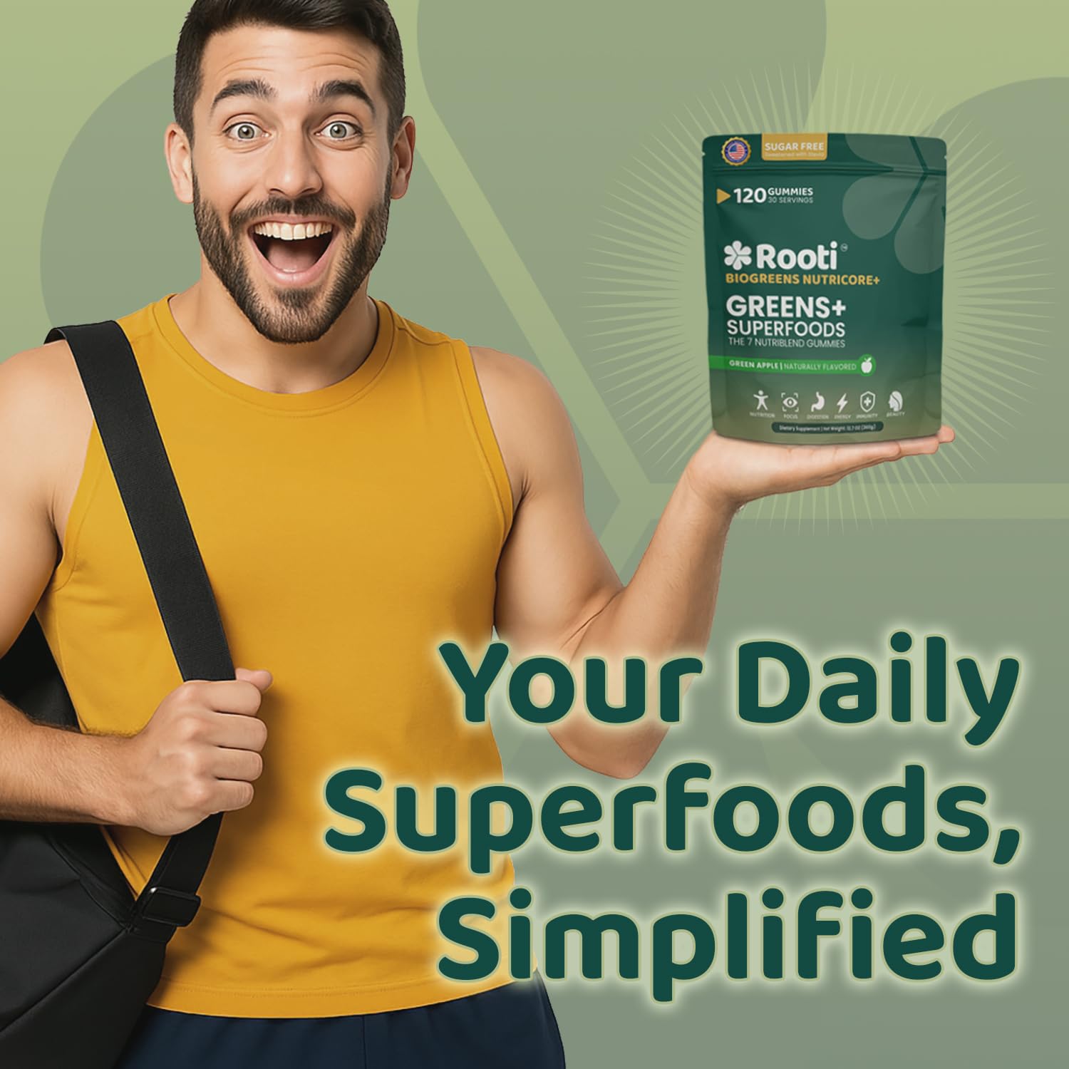 ROOTI Greens + Superfoods Gummies for Adults – 7-in-1 Whole Food Supplement, Spirulina, Lion’s Mane, Probiotics, Fiber & Digestive Enzymes Vegan, Sugar-Free, - dailyvitalstore