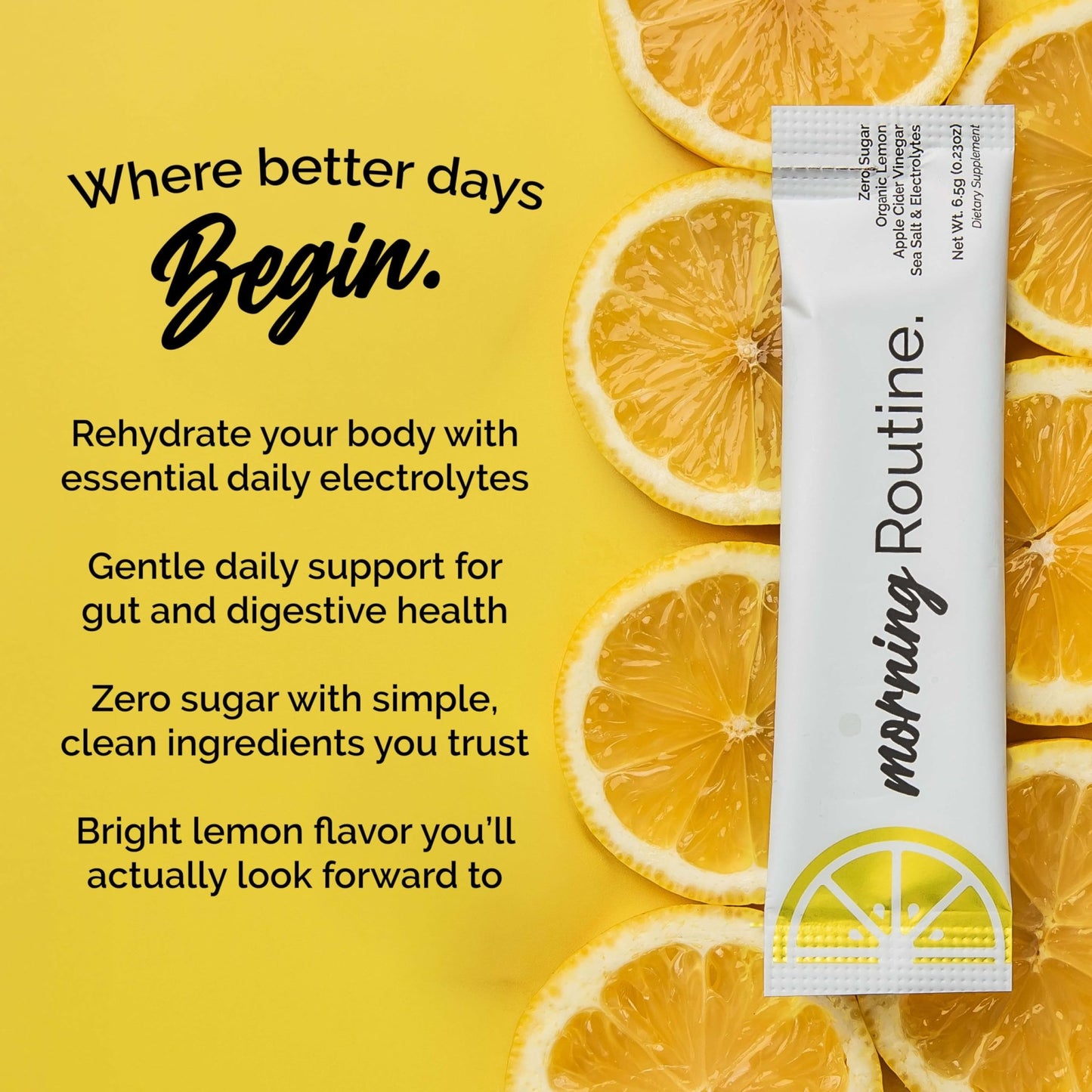 ROUTINE Morning Daily Hydration | Electrolyte Powder Packets | Lemon, Apple Cider Vinegar & Sea Salt Drink Mix | Sugar-Free, Keto & Paleo-Friendly | 3rd-Party - dailyvitalstore