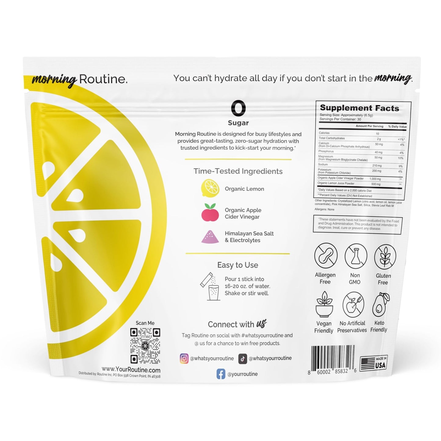 ROUTINE Morning Daily Hydration | Electrolyte Powder Packets | Lemon, Apple Cider Vinegar & Sea Salt Drink Mix | Sugar-Free, Keto & Paleo-Friendly | 3rd-Party - dailyvitalstore