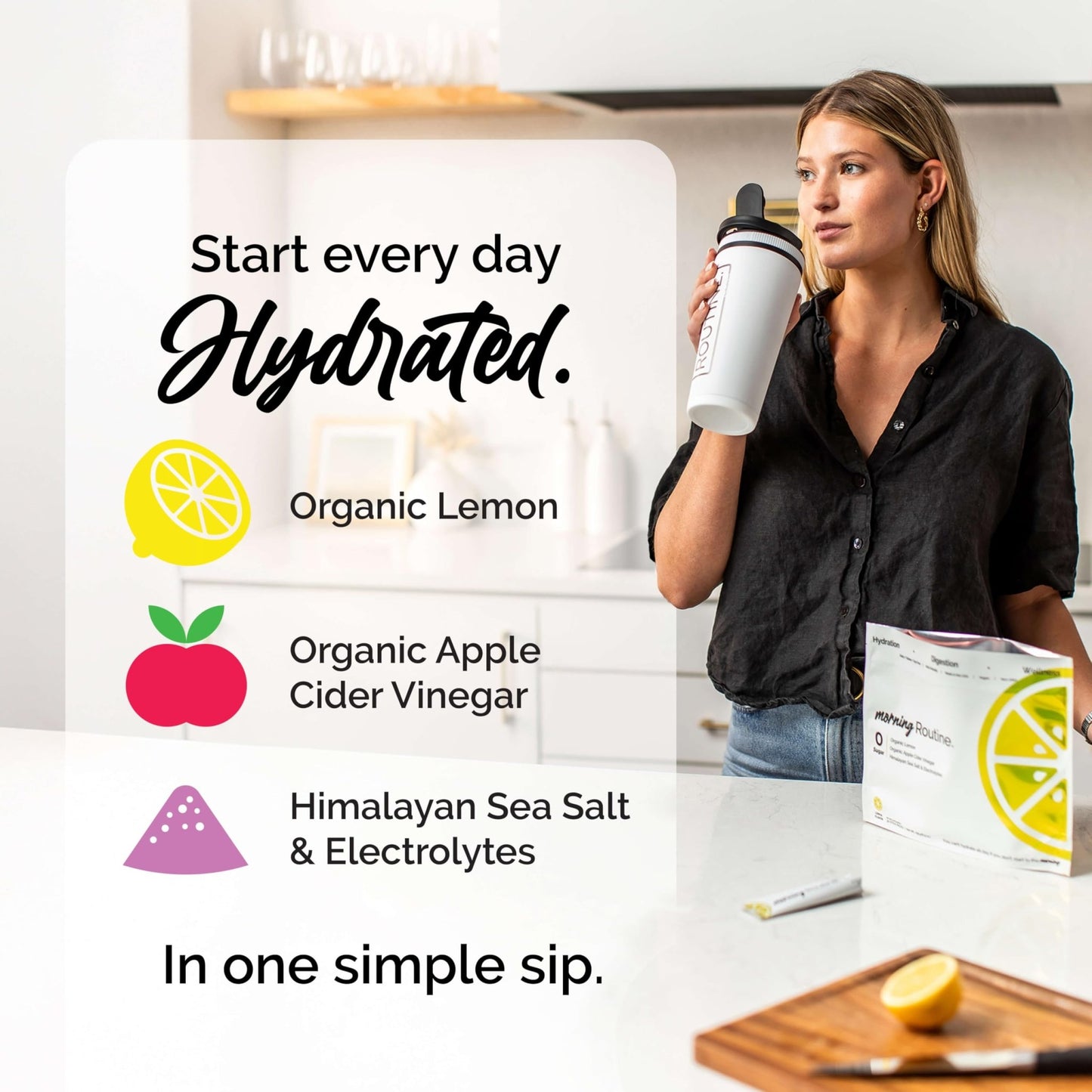 ROUTINE Morning Daily Hydration | Electrolyte Powder Packets | Lemon, Apple Cider Vinegar & Sea Salt Drink Mix | Sugar-Free, Keto & Paleo-Friendly | 3rd-Party - dailyvitalstore