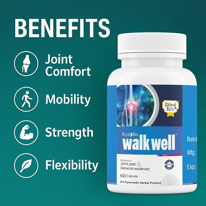 Royal Bee Walkwell Capsules – 60 Capsules – Supports Joint Pain & Inflammation Relief · Useful in Osteoarthritis · Promotes Flexibility & Mobility · Clinically Studied Herbal Ingredients - dailyvitalstore