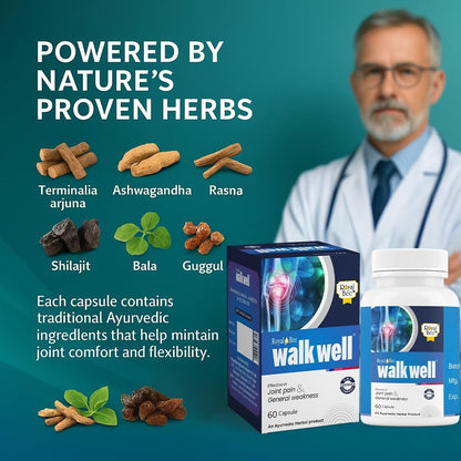 Royal Bee Walkwell Capsules – 60 Capsules – Supports Joint Pain & Inflammation Relief · Useful in Osteoarthritis · Promotes Flexibility & Mobility · Clinically Studied Herbal Ingredients - dailyvitalstore