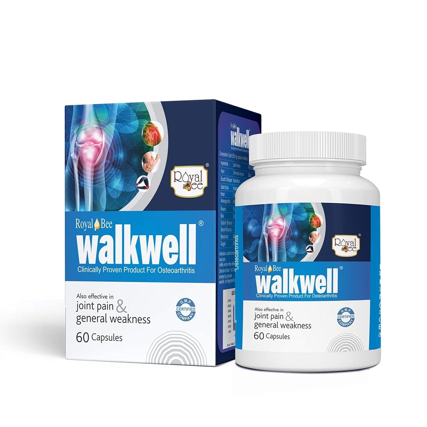 Royal Bee Walkwell Capsules – 60 Capsules – Supports Joint Pain & Inflammation Relief · Useful in Osteoarthritis · Promotes Flexibility & Mobility · Clinically Studied Herbal Ingredients - dailyvitalstore