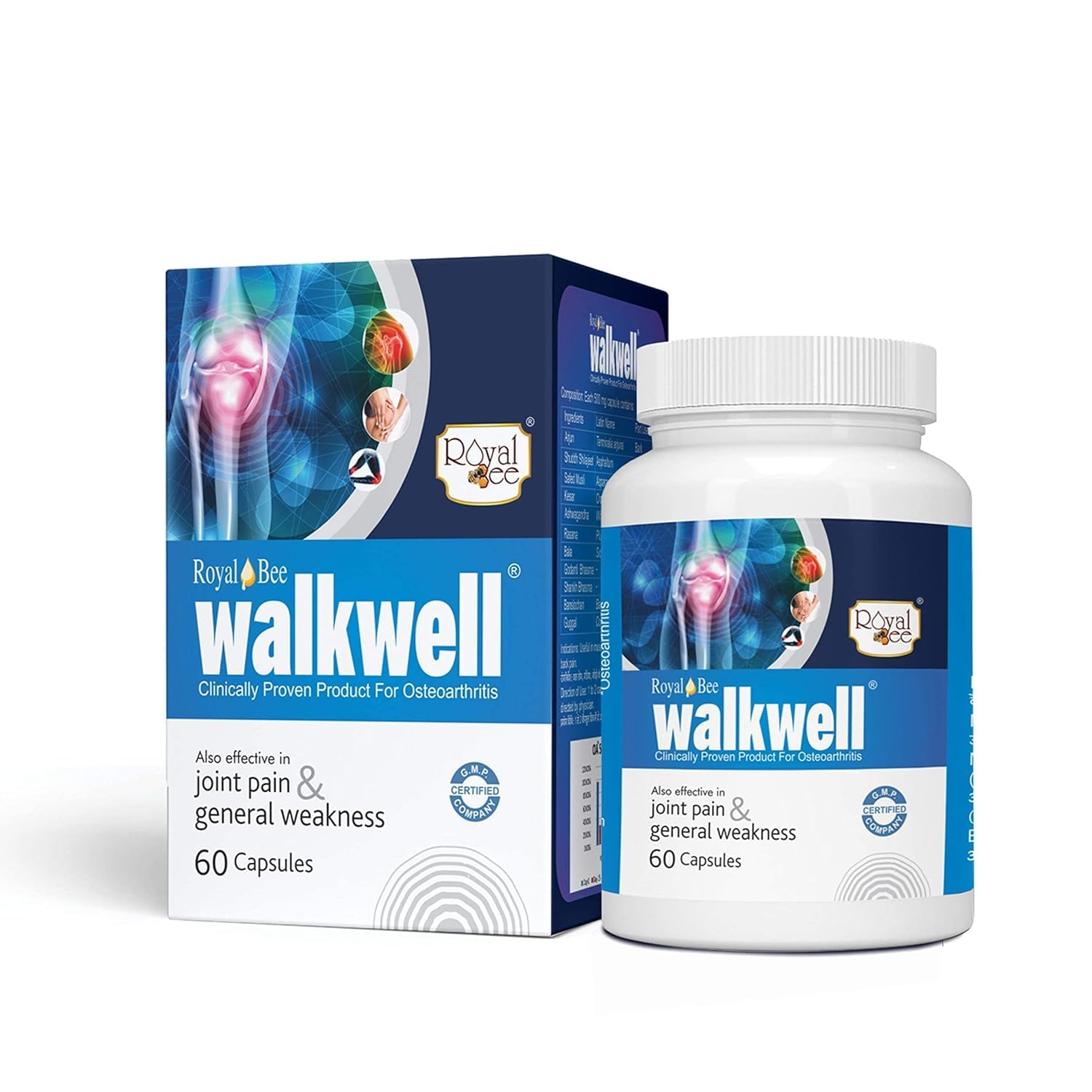 Royal Bee Walkwell Capsules – 60 Capsules – Supports Joint Pain & Inflammation Relief · Useful in Osteoarthritis · Promotes Flexibility & Mobility · Clinically Studied Herbal Ingredients - dailyvitalstore