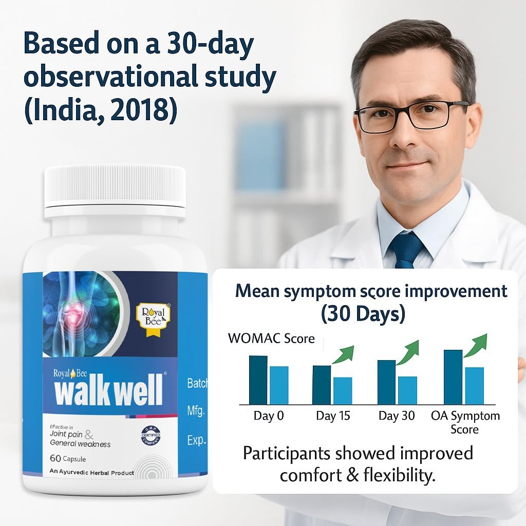 Royal Bee Walkwell Capsules – 60 Capsules – Supports Joint Pain & Inflammation Relief · Useful in Osteoarthritis · Promotes Flexibility & Mobility · Clinically Studied Herbal Ingredients - dailyvitalstore
