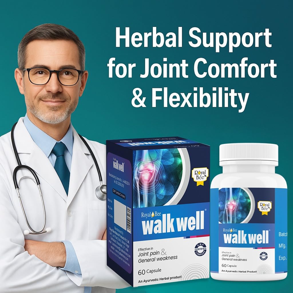 Royal Bee Walkwell Capsules – 60 Capsules – Supports Joint Pain & Inflammation Relief · Useful in Osteoarthritis · Promotes Flexibility & Mobility · Clinically Studied Herbal Ingredients - dailyvitalstore