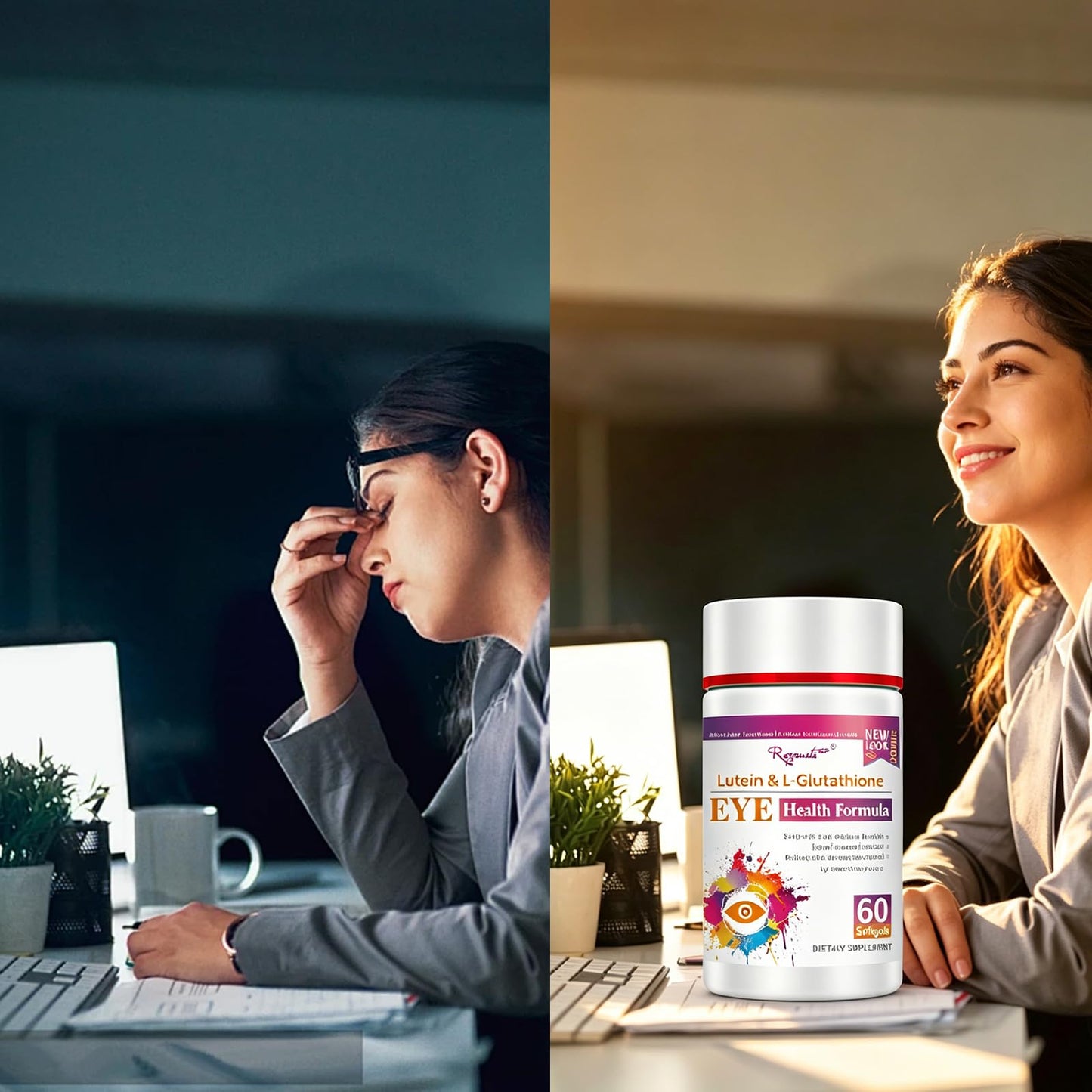 RoyaVita Lutein & L-Glutathione Softgel, Zeaxanthin Supplement with Vitamin C, Vitamin E, Supports Vision Health Care, - dailyvitalstore