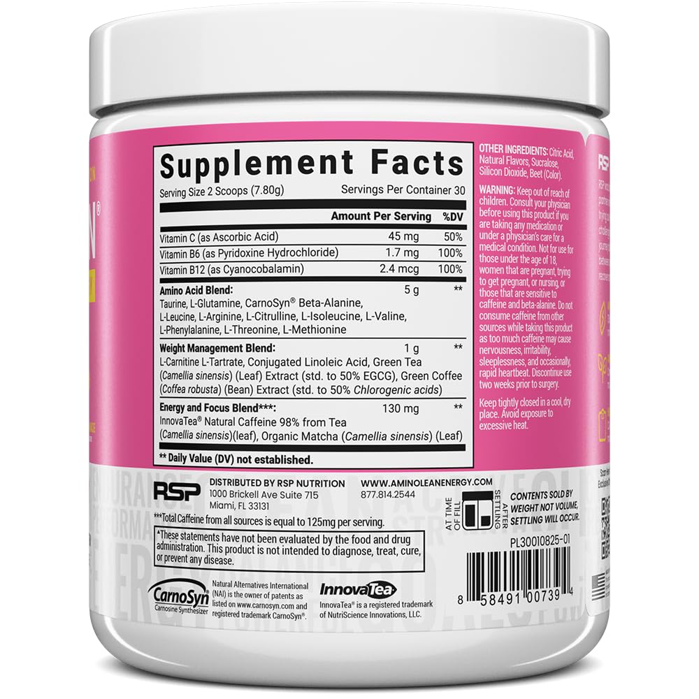 RSP NUTRITION AminoLean Pre Workout Powder, Amino Energy & Weight Management with Vegan BCAA Amino Acids, Natural Caffeine, Preworkout Boost for Men & Women, 30 Serv, Pink Lemonade… - dailyvitalstore