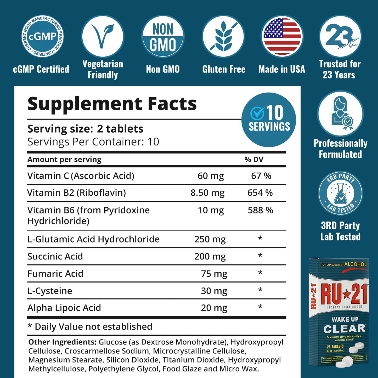 RU-21 The Supplement for When You Want to Drink & Go to Work The Next Morning | Feel Better After Celebrating & Support Your Liver | Trusted for 23+ Years | Made in USA (20 Pills, 10 Servings) - dailyvitalstore