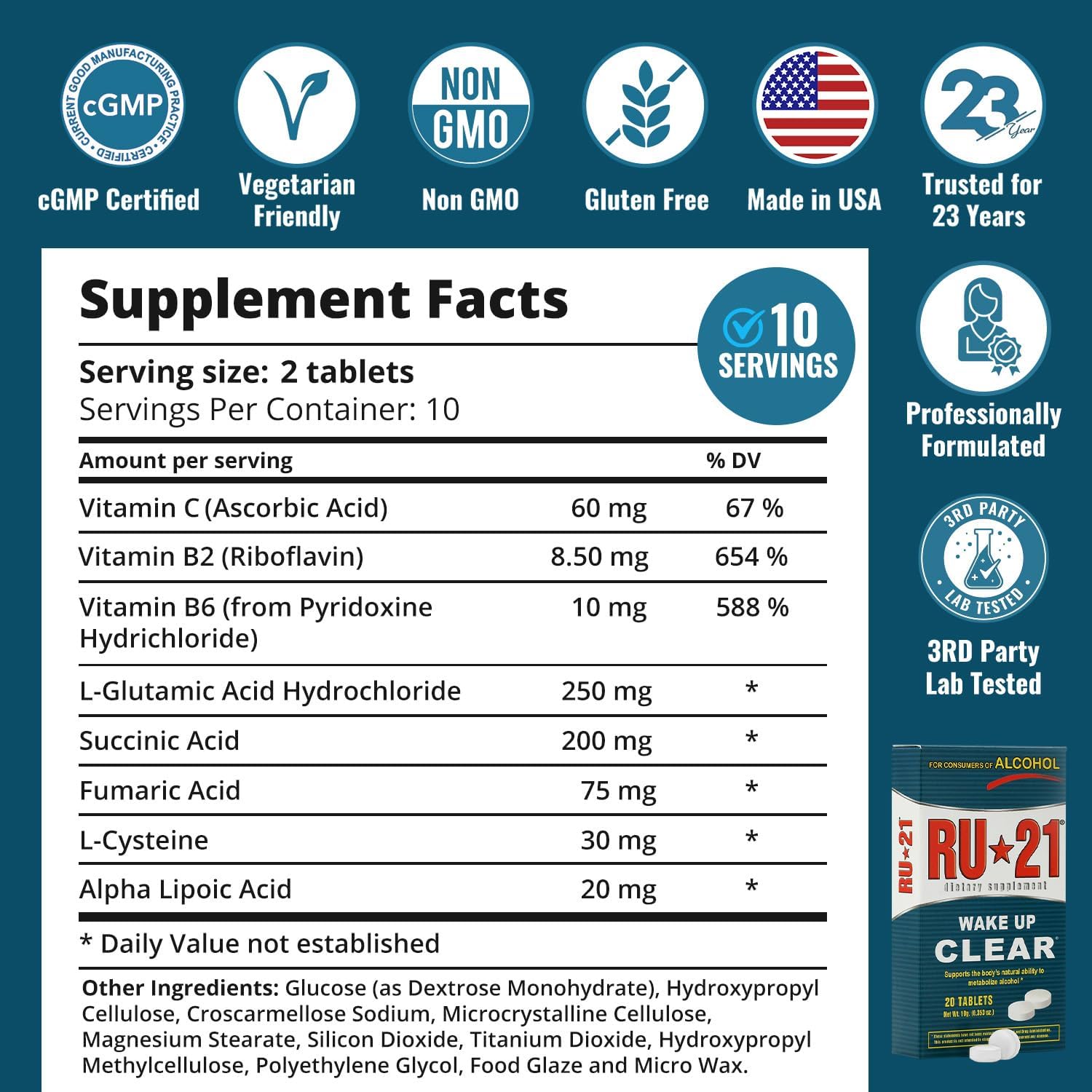 RU-21 The Supplement for When You Want to Drink & Go to Work The Next Morning | Feel Better After Celebrating & Support Your Liver | Trusted for 23+ Years | Made in USA (20 Pills, 10 Servings) - dailyvitalstore