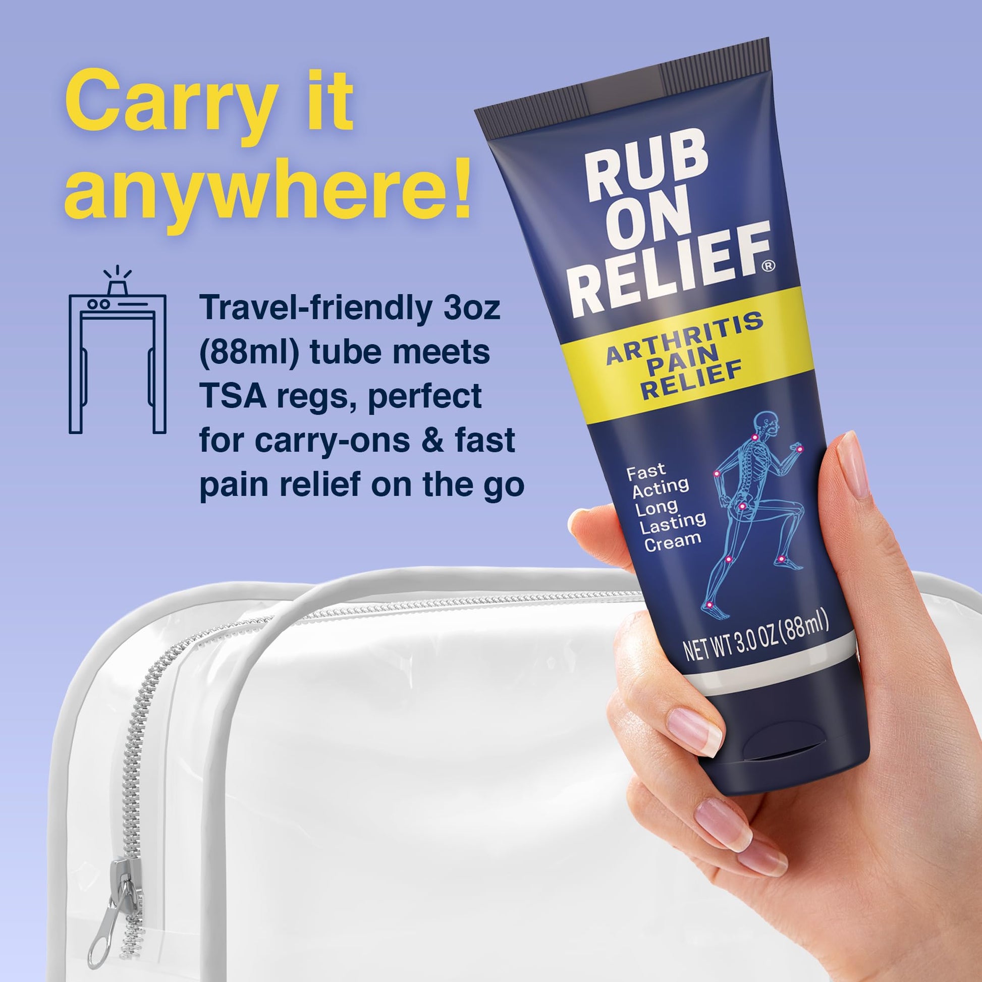 RUB ON RELIEF Arthritis Pain Relief Cream – 10-in-1 Non-Greasy Joints Pain Cream for Knees, Back, Neck, Hands, & Muscle Aches with Menthol, Camphor, Arnica, MSM & Turmeric Up to 8 Hours, 3oz (3 Pack) - dailyvitalstore
