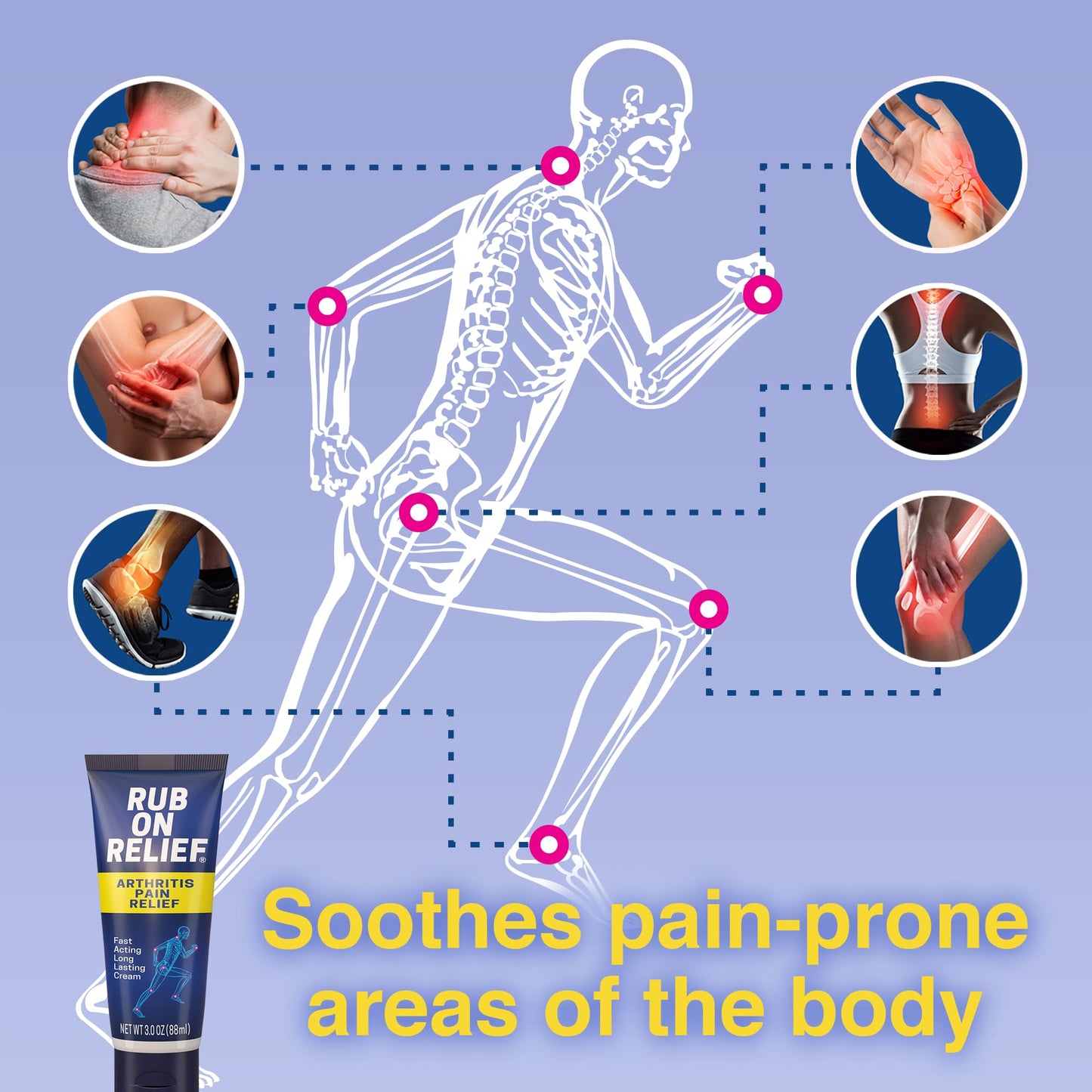 RUB ON RELIEF Arthritis Pain Relief Cream – 10-in-1 Non-Greasy Joints Pain Cream for Knees, Back, Neck, Hands, & Muscle Aches with Menthol, Camphor, Arnica, MSM & Turmeric Up to 8 Hours, 3oz (3 Pack) - dailyvitalstore