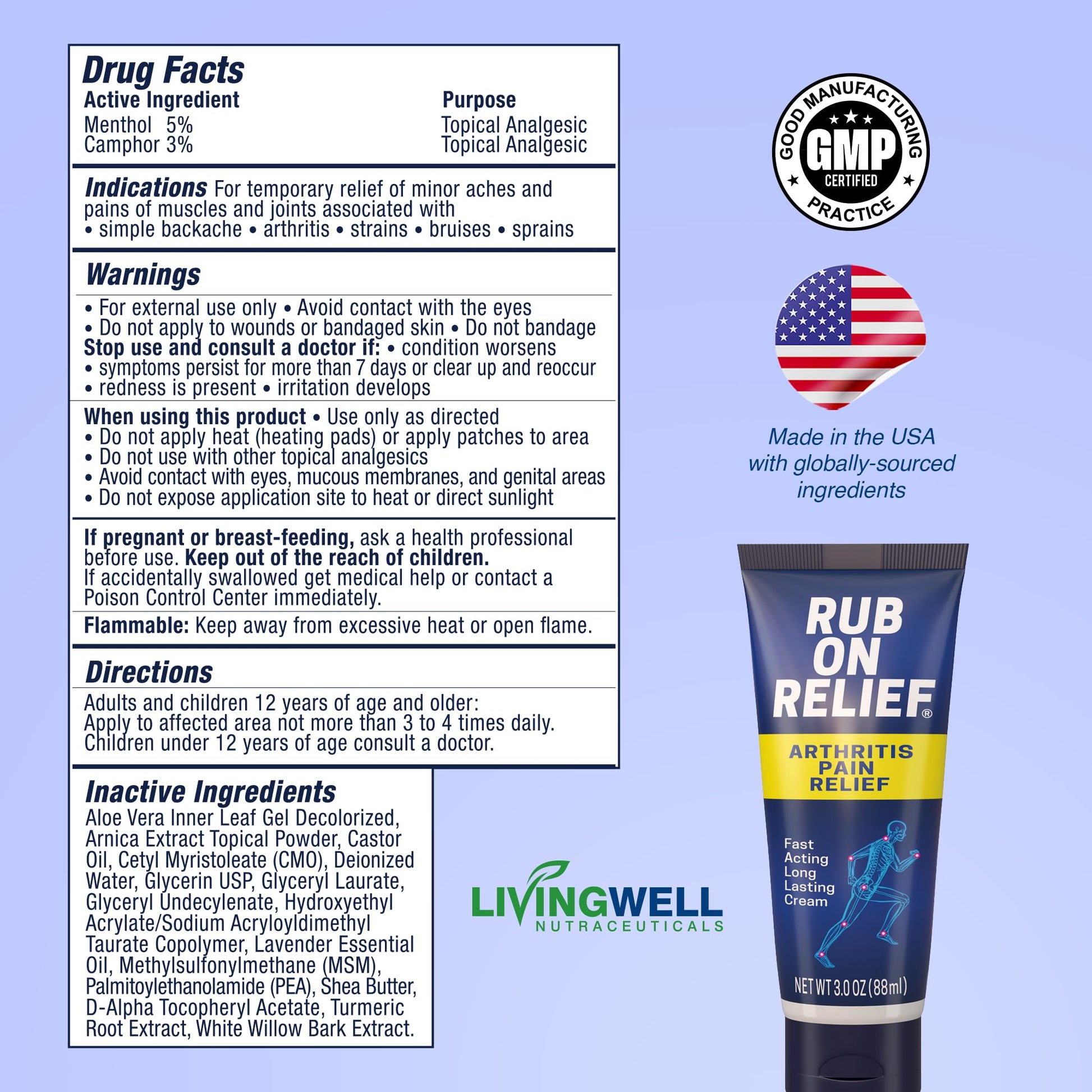 RUB ON RELIEF Arthritis Pain Relief Cream – 10-in-1 Non-Greasy Joints Pain Cream for Knees, Back, Neck, Hands, & Muscle Aches with Menthol, Camphor, Arnica, MSM & Turmeric Up to 8 Hours, 3oz (1 Pack) - dailyvitalstore