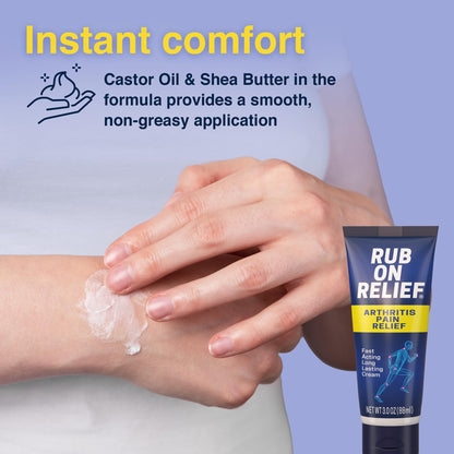 RUB ON RELIEF Arthritis Pain Relief Cream – 10-in-1 Non-Greasy Joints Pain Cream for Knees, Back, Neck, Hands, & Muscle Aches with Menthol, Camphor, Arnica, MSM & Turmeric Up to 8 Hours, 3oz (1 Pack) - dailyvitalstore