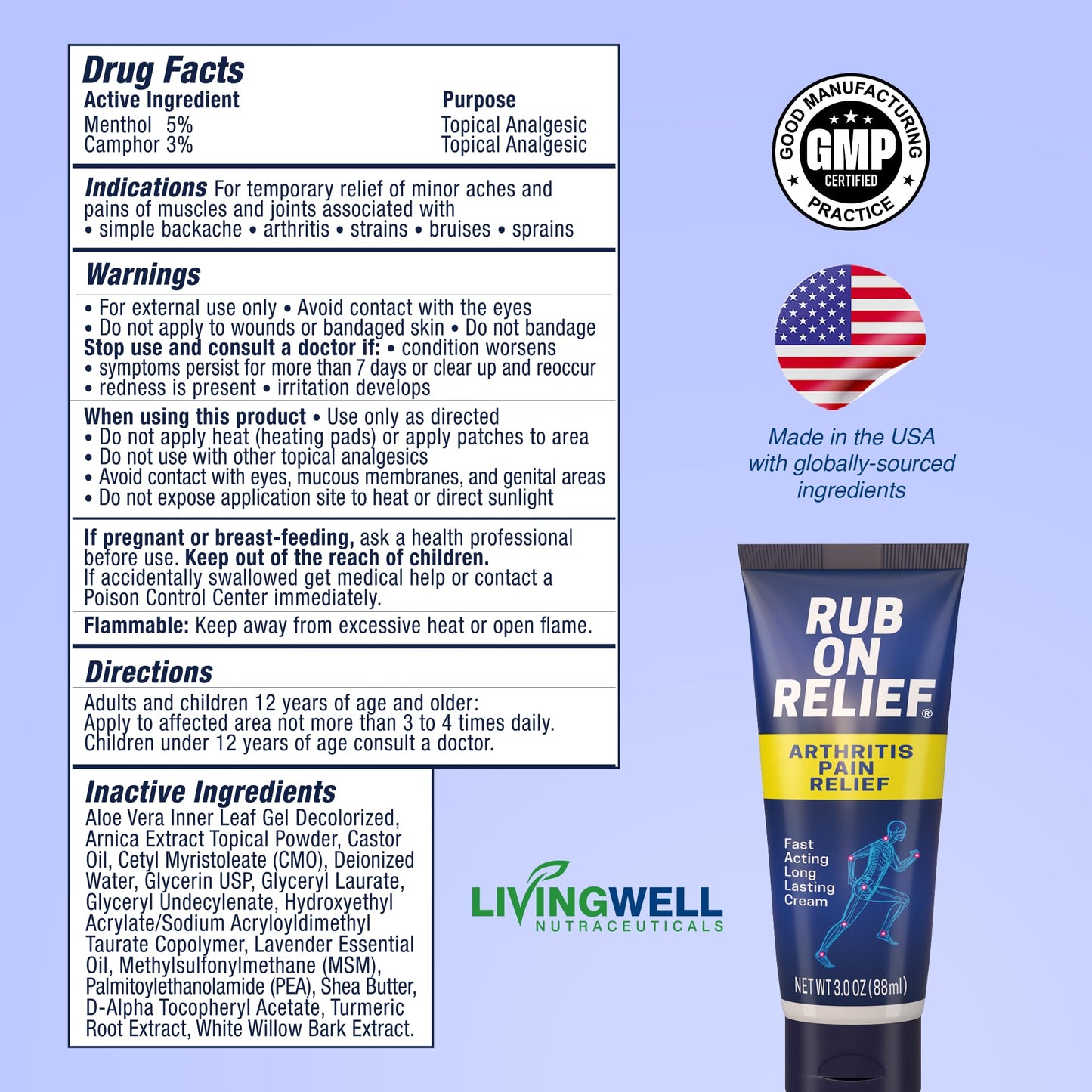 RUB ON RELIEF Arthritis Pain Relief Cream – 10-in-1 Non-Greasy Joints Pain Cream for Knees, Back, Neck, Hands, & Muscle Aches with Menthol, Camphor, Arnica, MSM & Turmeric Up to 8 Hours, 3oz (3 Pack) - dailyvitalstore